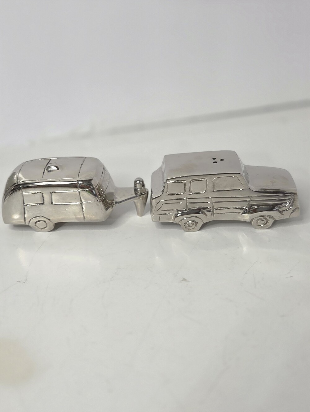 Airstream Pottery Barn Car and Camper Salt & Pepper Shakers Silver Tone Metal